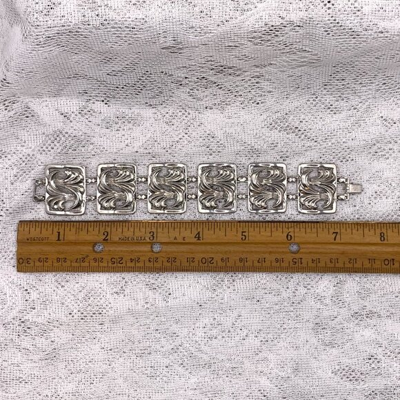 Vintage MCM Repousse Panel Link Sterling Silver Wave Bracelet WRE J217 - Picture 11 of 11